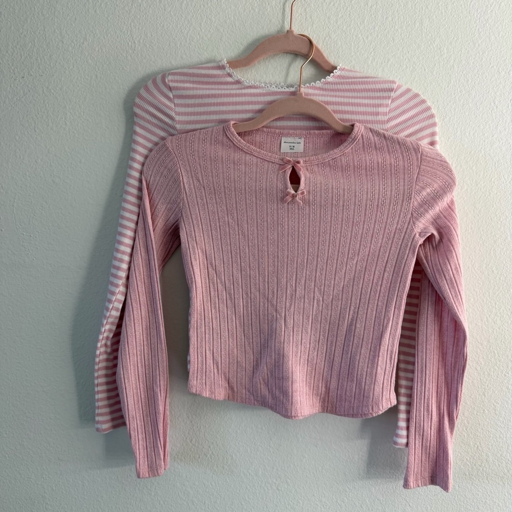 Abercrombie Kids Youth Girls Pink Ribbed Long Sleeve Tops Set of 2 Size 9/10